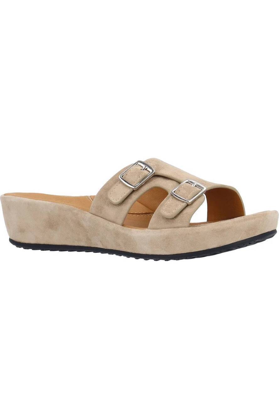 NEW L'AMOUR DES PIEDS women's careena wedge slide sandal in taupe kid suede
